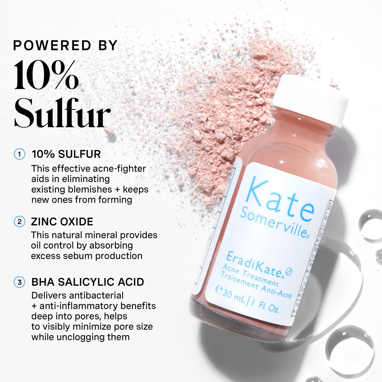 Kate Somerville EradiKate Acne Treatment - Clinically Formulated 10% Sulfur and BHA Spot Treatment – Clears Pimples, Cleans Pores and Prevents Breakouts, 1 Fl Oz