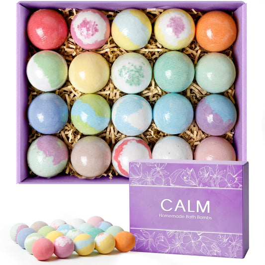 CalmNFiz 20PCS Bath Bombs for Women Presents Set Natural Wonderful Fizz Effect Bath Bomb with Shea Butter & Essential Oils, Bubble Bath Mothers Day Presents for Mom, Wife, Girlfriend