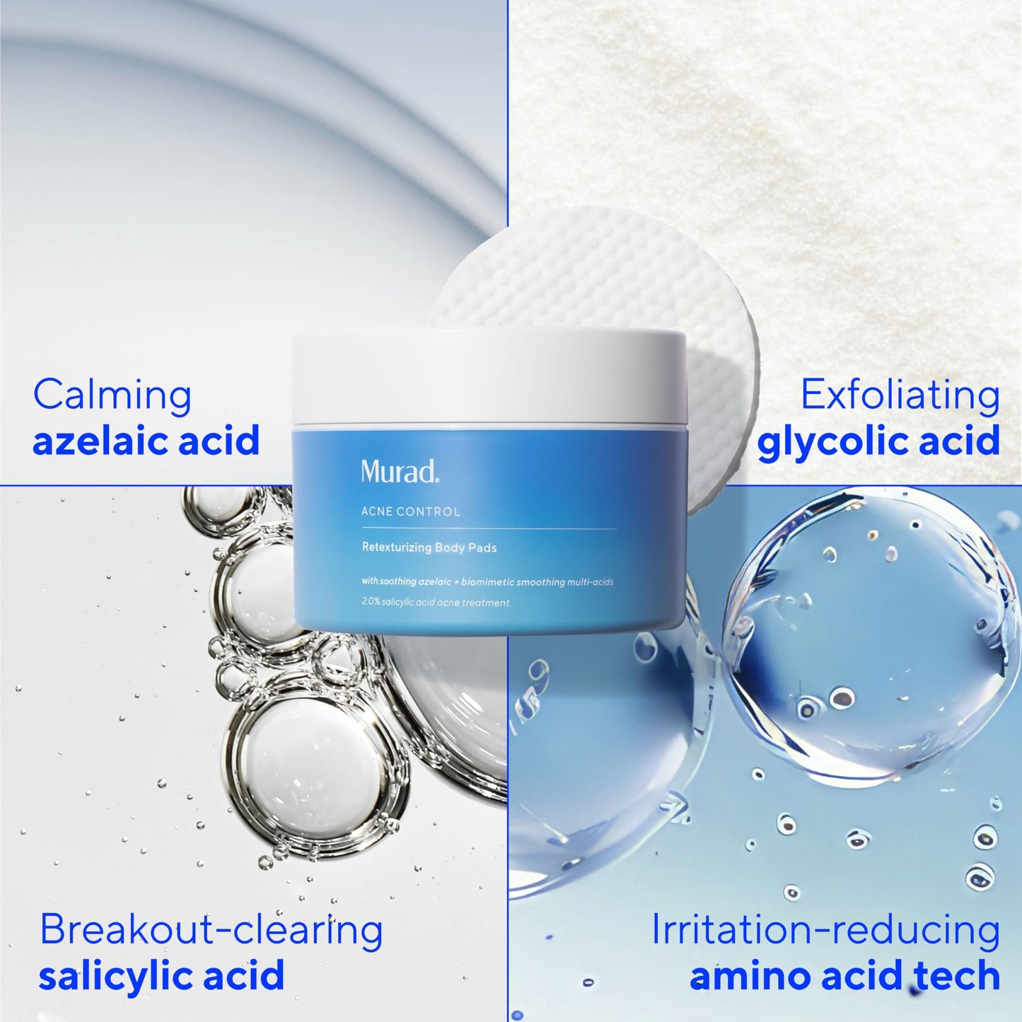 Murad Retexturizing Body Pads – Acne-Fighting Exfoliating Pads with Azelaic, Salicylic, and Glycolic Acid for Acne Breakouts, Smoothing KP Bumps, and Soothing Aggravated Skin – 45 Pads