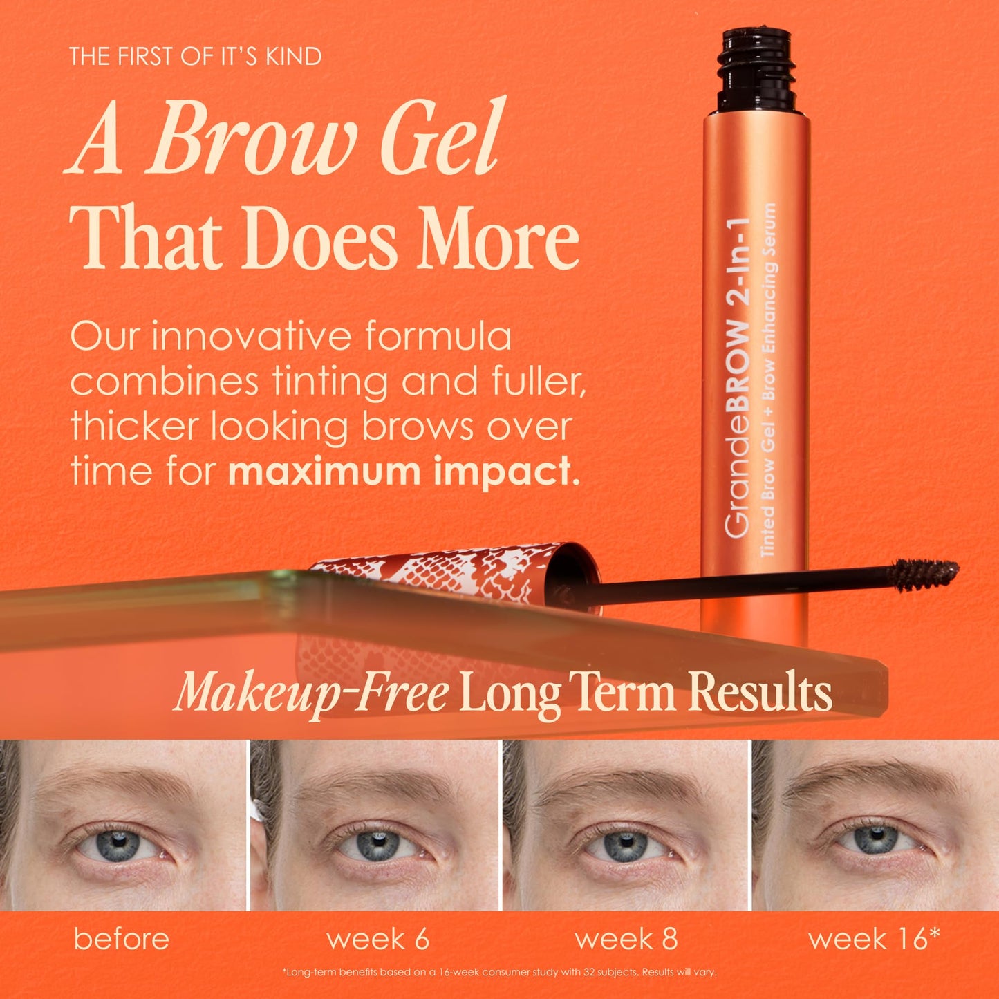 Grande Cosmetics GrandeBROW 2-in-1 Tinted Brow Gel + Brow Enhancing Serum for Thicker & Darker-Looking Eyebrows, Shape & Fill Brows, with Castor Oil & Mini Fibers - Light, Travel Size (0.07 fl oz)