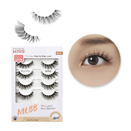 KISS My Lash But Better False Eyelashes Multipack, 'Bare Affair', 12mm, Superfine Band Technology, Easy to Apply, Reusable, Lightweight, Voluminous, Comfortable, Includes 4 Pairs Of Strip Lashes