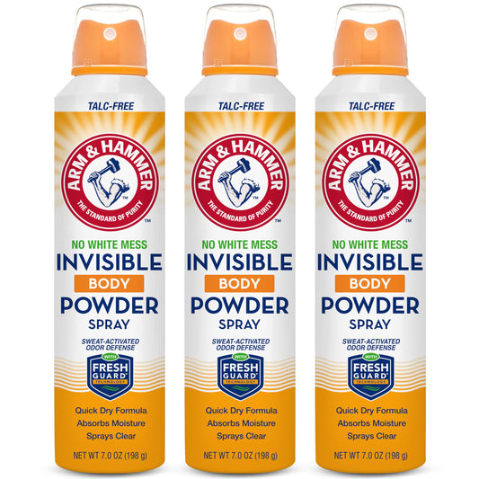 Arm & Hammer Invisible Body Powder Spray, Clear Talc-Free Body Odor & Sweat Control For Men & Women, Spray Body Powder For Women And Men, Arm And Hammer Body Spray Powder, 7 Oz (3 Pack)