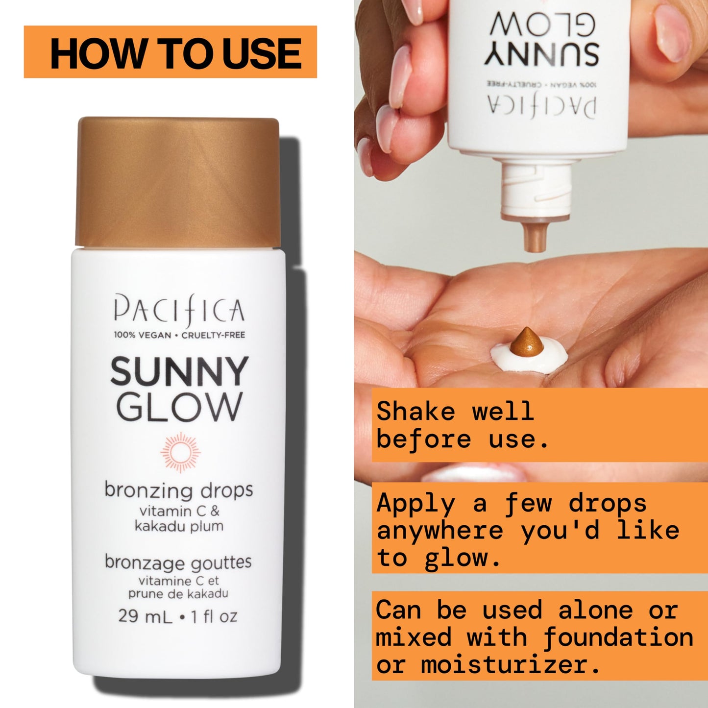 Pacifica Sunny Glow Liquid Face Bronzer Drops - Face Makeup Bronzing For Face & Cheeks for Instant Sun-Kissed Glow - Vitamin C & Glycolic Acid Infused Liquid Bronzer Illuminating Highlighting Clean