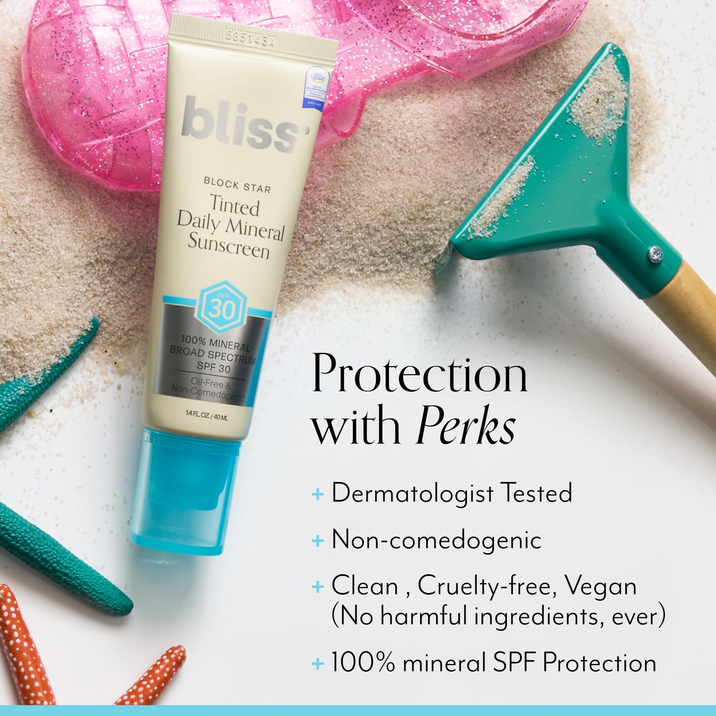 Bliss Block Star SPF 30 Daily Tinted Mineral Sunscreen with Zinc Oxide - All Skin Tones - 100% Mineral Broad Spectrum Sunscreen with Titanium Dioxide & Antioxidant Blend- 1.4 fl oz.
