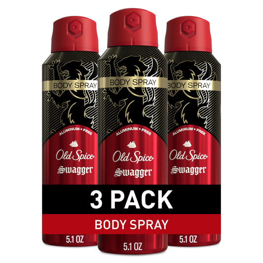 Old Spice Aluminum Free Body Spray for Men, 24/7 Odor Protection, 24/7 Lasting Fragnance & Freshness, Cologne Quality Scent, Swagger with Cedarwood Scent, 5.1 oz (Pack of 3)