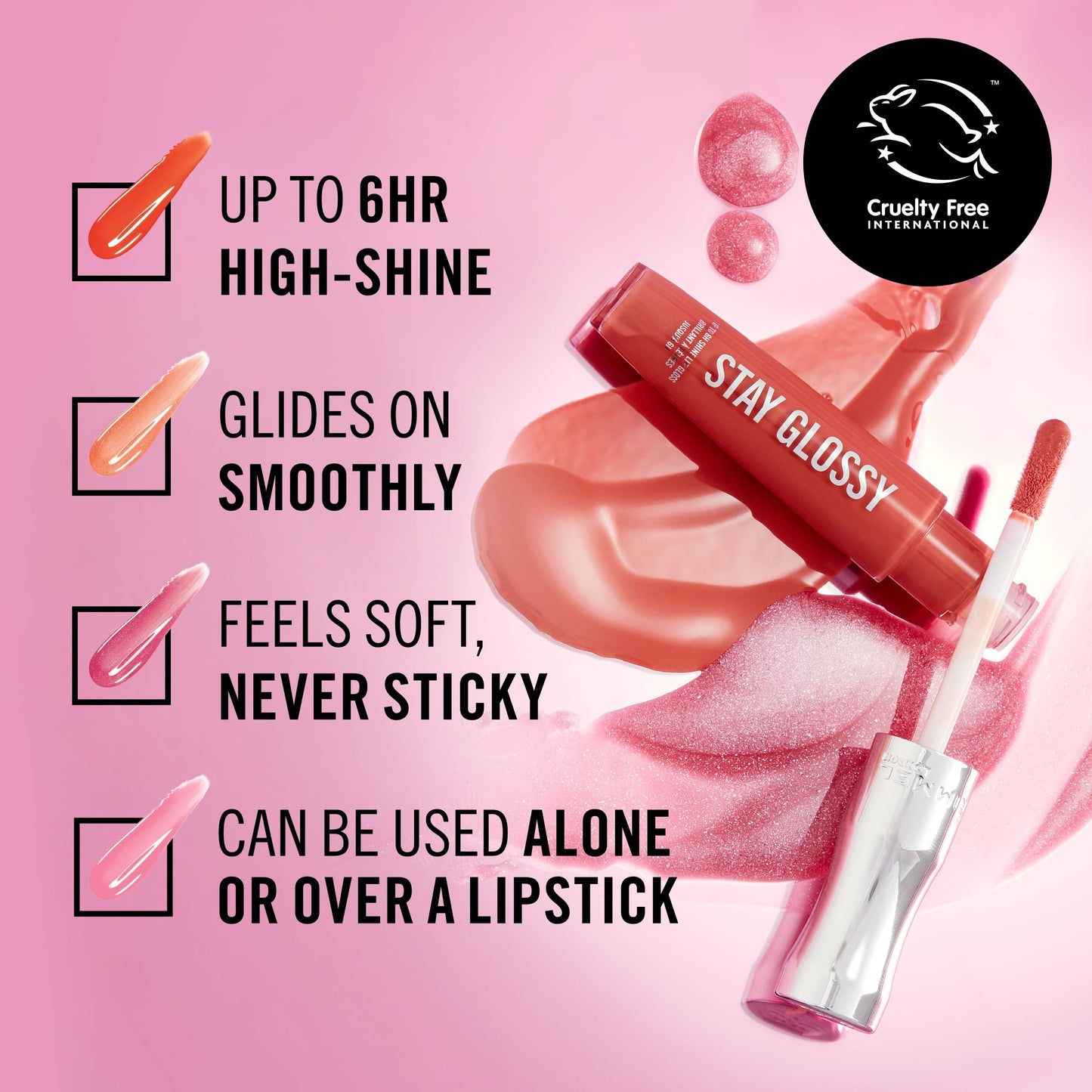 Rimmel Stay Glossy Lip Gloss - Non-Sticky and Lightweight Formula for Lip Color and Shine - 030 Cake for Breakfast, .18oz