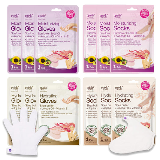 Epielle Hydrating & Moisturizing Hand & Foot Masks 12 Pairs, Relieve and Soften Dry Hands & Cracked Heels with Shea Butter & Sunflower Seed Oil, Korean Skin Care, Spa Set, Self Care Gifts for Women