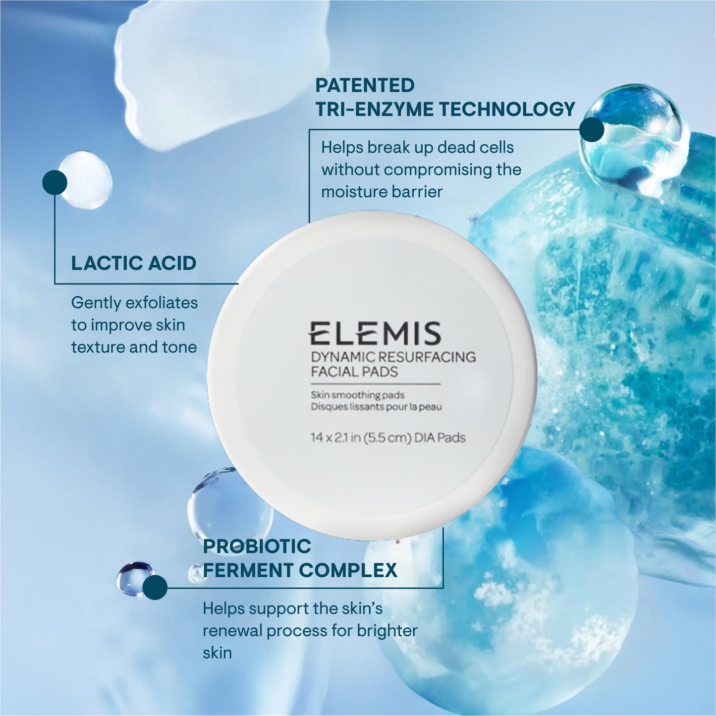 ELEMIS Dynamic Resurfacing Facial Pads 14pk, Trial Size Textured Exfoliating Pads for Radiant Complexion
