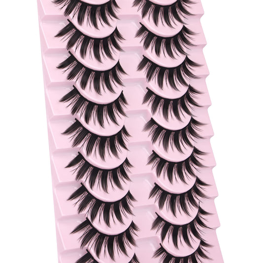 False Eyelashes 10 Pairs Manga Lashes Japanese Style Anime Thick Cosplay Lashes Natural Look 16MM Spiky 8D Wispy Faux Mink Lashes Full Strip Doll Lashes by FANXITON