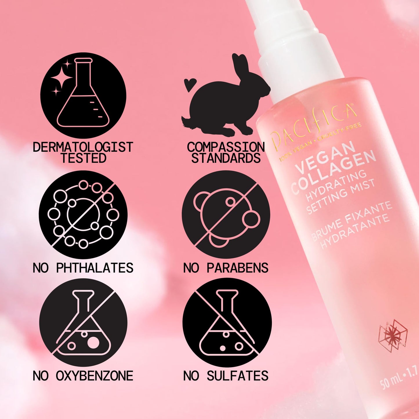 Pacifica Beauty Vegan Collagen Hydrating Setting Mist – Hydrating Illuminating Face Primer for Dewy Skin, w/Vegan Collagen & Squalane for Radiant Glow, Soft-Focus Pore Blurring Makeup Base