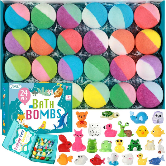 Bath Bombs for Kids with Surprise Inside, 24 Pack Kids Bath Bombs Gift Set, Kid Bubble Bath Fizzy for Girls Boys with Bath Toys Inside