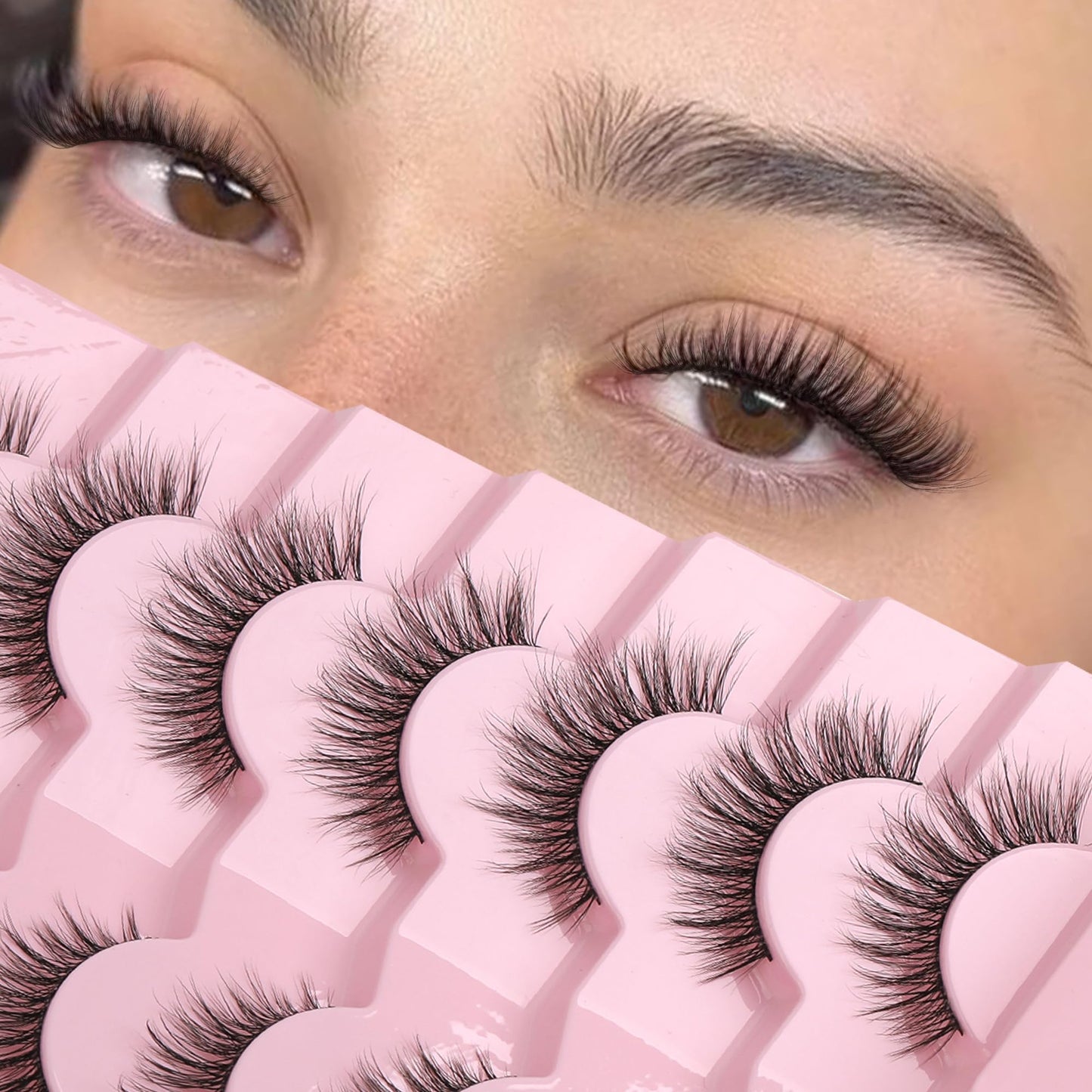 Onlyall Natural Lashes Wispy Lashes Natural Look False Eyelashes Natural Flared Eyelashes False Eye Lashes Soft Fluffy Lashes 7 Pairs D-K06, Black