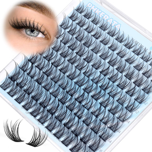 PHKERATA Natural Lash Clusters Wispy Eyelash Clusters 110Pcs Cluster Eyelash Extensions C Curl Individual Lashes 10-16MM Mix Length Natural Look Lashes Clusters with Thin Lash Band, Black