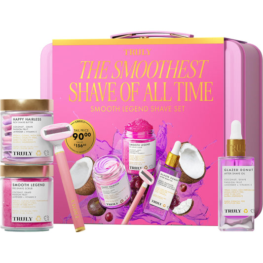 Truly Beauty Ultimate Smooth Legend Shave Set | 3-Step Kit with Body Scrub, Shave Butter, After Shave Oil, Razor & Fuzzy Bag | Prevents Ingrowns & Redness | Soothing Shave Kit for Smooth Skin (5 Pc)