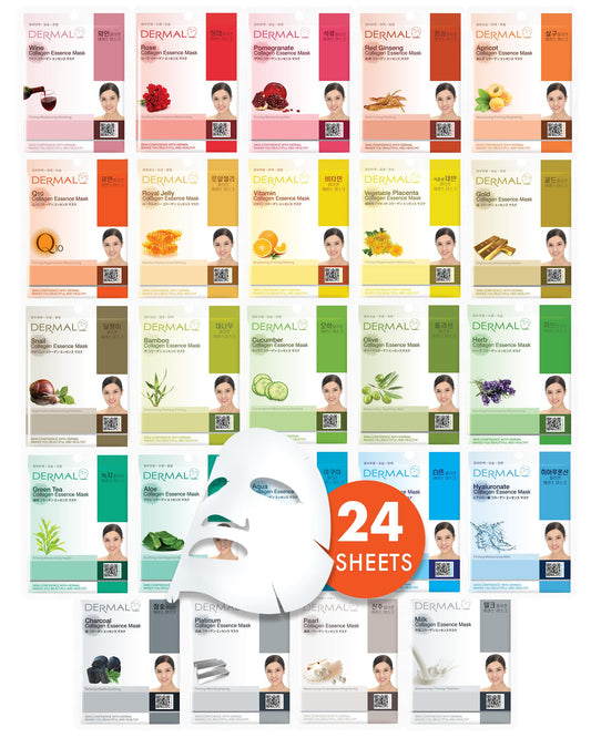DERMAL Made in Korea Facial Mask – 20+ Years of Trusted K-Beauty, Premium Quality vs. Generic Chinese Masks, Best Value Sheet Mask for Daily Skincare – 24 Combo Pack