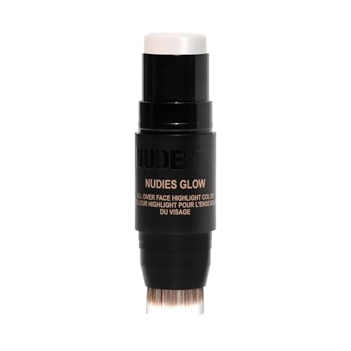 Nudestix Nudies Glow Highlighter Stick – Multi-Use Cream Highlighter for Face, Eyes & Body with Built-In Brush | Dewy, Radiant Finish for All Skin Tones | Ice Ice Baby