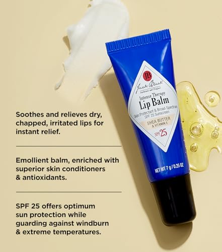 Jack Black Intense Therapy Lip Balm, 0.25-Oz., Pack of 3 – Shea Butter & Vitamin E, SPF 25 Sun Protection, Lip Moisturizer, Hydrating Lip Balm with SPF,