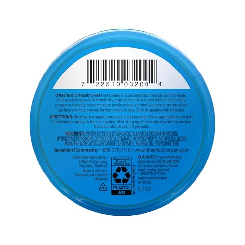 O'Keeffe's for Healthy Feet Foot Cream - 3.2 oz Jar (1 Pack) - Guaranteed Relief for Extremely Cracked, Dry Feet, Repairing Skincare, Instantly Boosts and Retains Moisture Levels