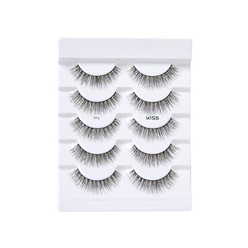 KISS Looks So Natural, False Eyelashes, 'Shy', 12mm, Includes 5 Pairs Of Lashes, Easy to Apply, Reusable Lash Clusters