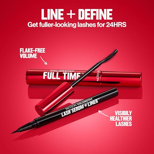 REVLON ColorStay Lash Serum + Liner, Waterproof Eyeliner, Healthier Looking Eyelashes, Smudge-Resistant Flexible Brush Tip, 001 Blackest Black