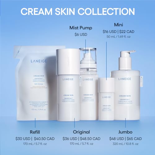 LANEIGE Cream Skin Toner & Moisturizer Mini: Lightweight Refillable Korean Milky Toner with Ceramide & Peptide for Hydration, Firming, & Barrier Support