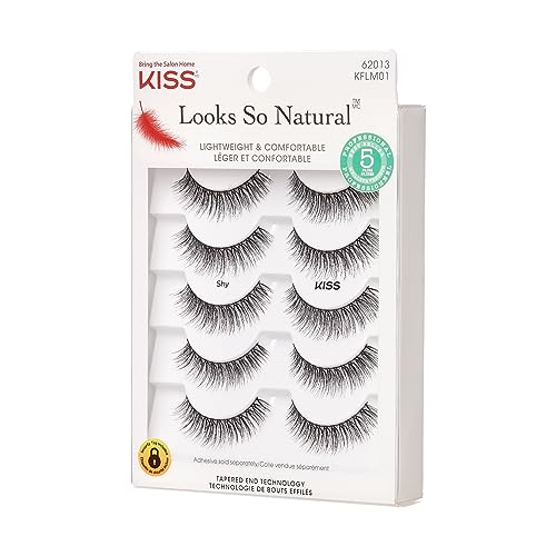 KISS Looks So Natural, False Eyelashes, 'Shy', 12mm, Includes 5 Pairs Of Lashes, Easy to Apply, Reusable Lash Clusters