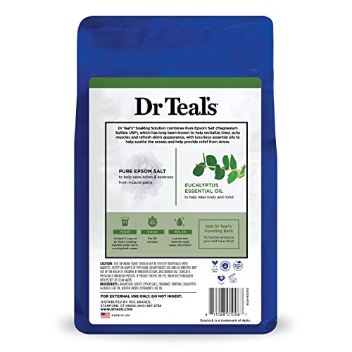 Dr Teal's Pure Epsom Salt, Relax & Relief with Eucalyptus and Spearmint, 3 lb (Pack of 4)