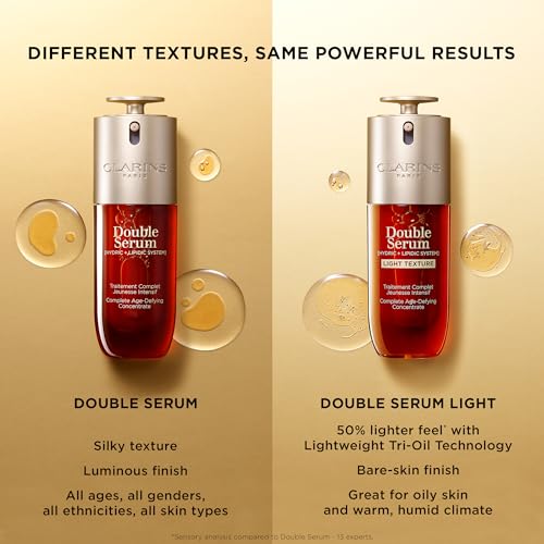 Clarins DOUBLE SERUM | Anti Aging Face Serum | Visibly Firms, Smoothes, Boosts Radiance, and Refines Pores | 24H Hydration | All Skin Types, 1.7 Fl Oz