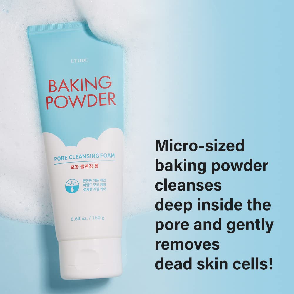 ETUDE Baking Powder Pore Cleansing Foam, Face Wash for Deep Dead Cells, Micro Sized Baking Powder to Clean Deep Inside Poer, Gentle Exfoliation, Soft and Creamy Bubble, Korean Skin Care (5.64 Ounce)