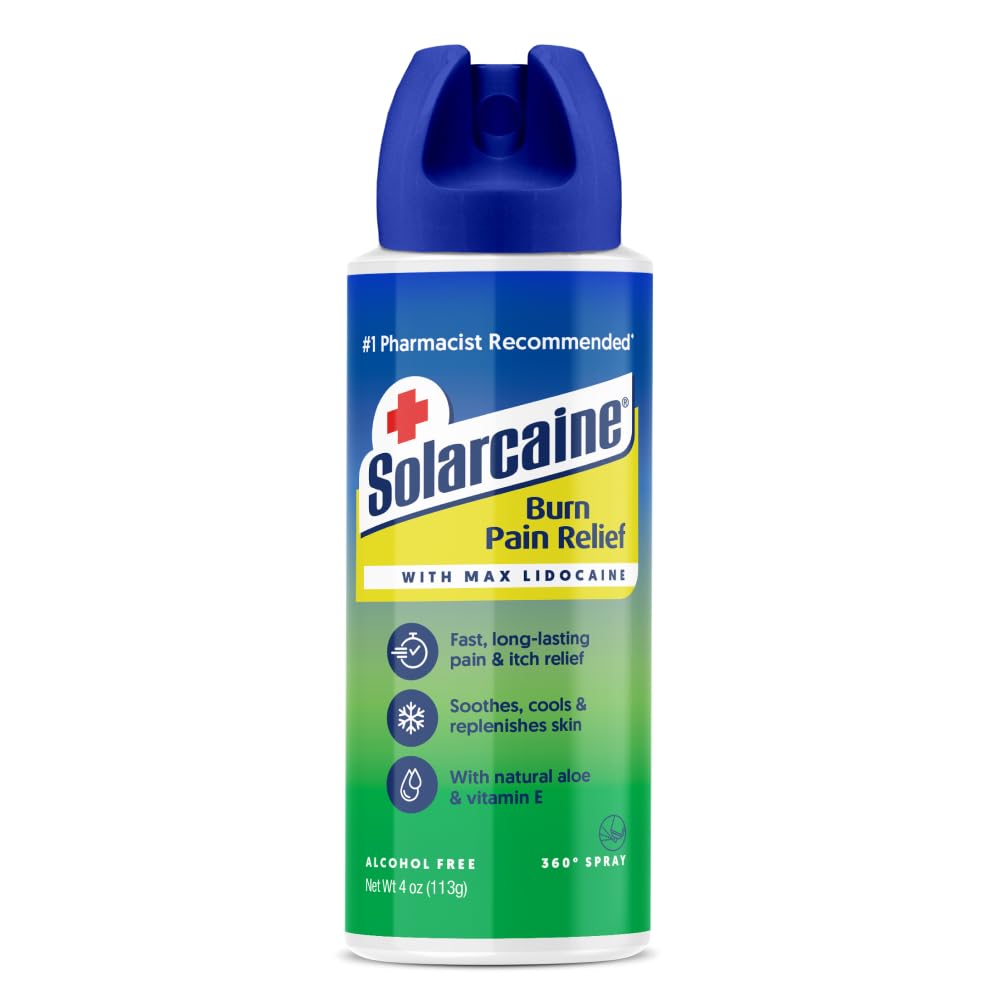 Solarcaine Aloe Sunburn Relief Spray with 4% Lidocaine - After Sun Care Relief for Burns, Scrapes & Itch - Aloe Spray to Soothe, Cool & Replenish Skin - 4oz