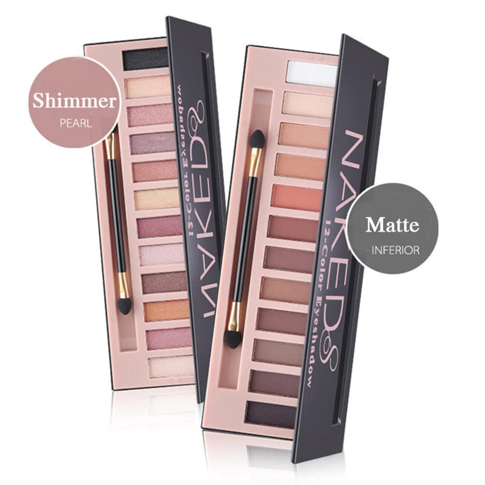 BOLOPER 2 Pack 12 Colors Makeup Nude Colors Eyeshadow Palette Natural Nude Matte Shimmer Glitter Pigment Eye Shadow Pallete Set Waterproof Smokey Professional Beauty Makeup Kit (2 PCS)