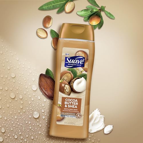 Suave Moisturizing Body Wash, Cocoa Butter and Shea with Vitamin E Extract, No Parabens, No Phtahaltes, 18 Oz Pack of 6