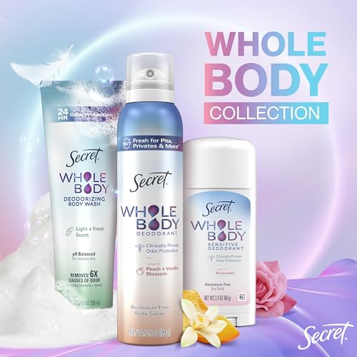 Secret Whole Body Deodorant Spray for Women, Lilac & Waterlily Scent, Aluminum Free Deodorant Spray, 72 HR Odor Protection, 3.5 oz