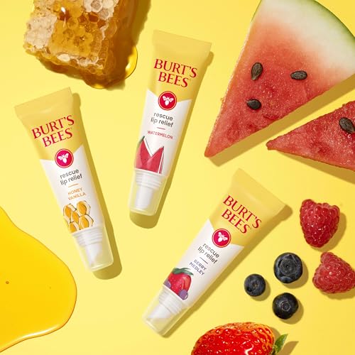 Burt's Bees Stocking Stuffers, Rescue Lip Relief, Honey Vanilla, Hydrating Lip Balm for Dry Cracked Lips, with Responsbily Sourced Beeswax and Shea Butter, 100% Natural Origin, 1 Squeezy Tube, 0.35oz