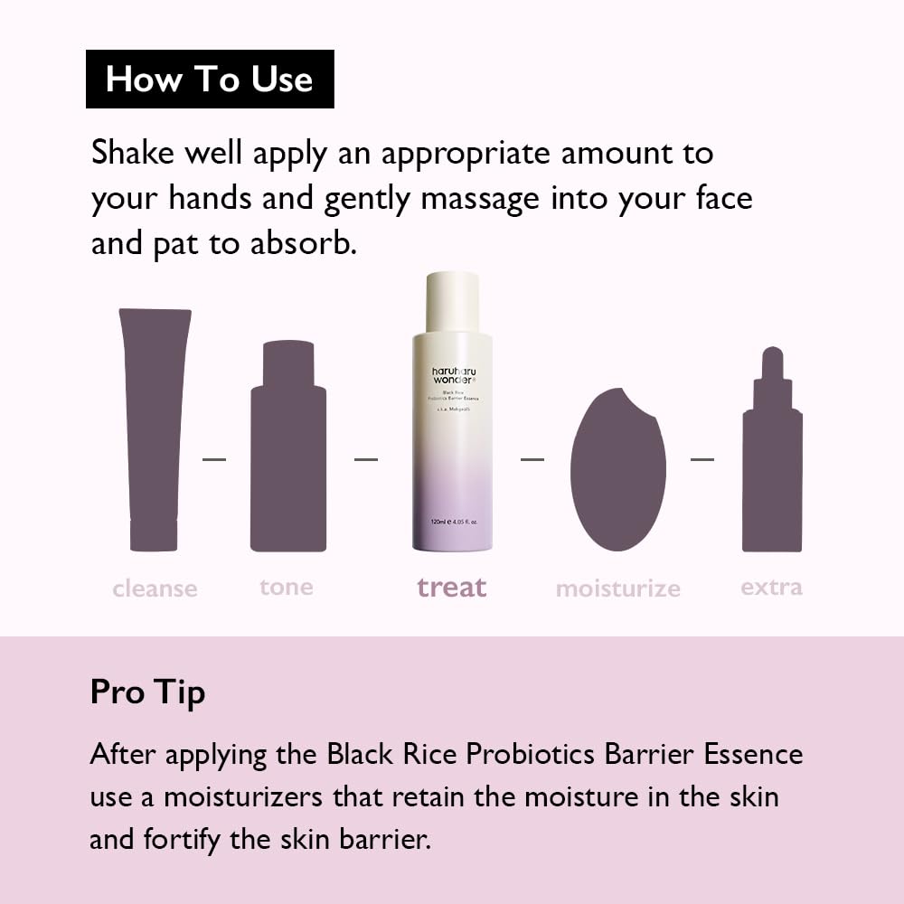 haruharu wonder Black Rice Probiotics Barrier Essence 4.05 fl. oz., Essence Toner to Strengthen Skin Barrier with Ceramides, Fermented Ingredients, Soothing, Moisturizing, Plumping, White