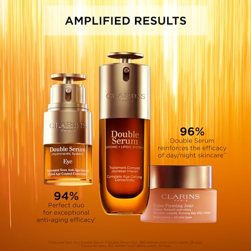 Clarins DOUBLE SERUM | Anti Aging Face Serum | Visibly Firms, Smoothes, Boosts Radiance, and Refines Pores | 24H Hydration | All Skin Types, 1.7 Fl Oz