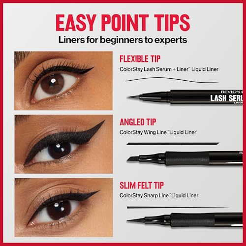 REVLON ColorStay Lash Serum + Liner, Waterproof Eyeliner, Healthier Looking Eyelashes, Smudge-Resistant Flexible Brush Tip, 001 Blackest Black