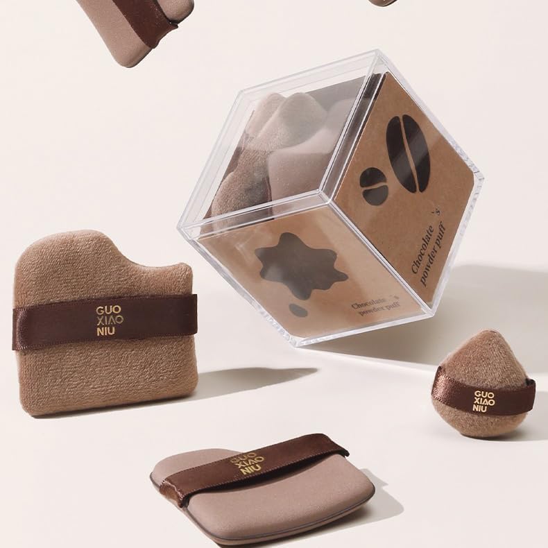 1 Box of 6 PCs Guoxiaoniu Chocolate Color Quick Makeup Foundation Puff Set, Chocolate Biscuit Powder Puff, Foundation Sponge Puff Cushion Puff Mini Powder Blusher Puffs Set (1SET)