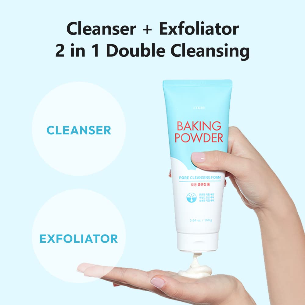 ETUDE Baking Powder Pore Cleansing Foam, Face Wash for Deep Dead Cells, Micro Sized Baking Powder to Clean Deep Inside Poer, Gentle Exfoliation, Soft and Creamy Bubble, Korean Skin Care (5.64 Ounce)