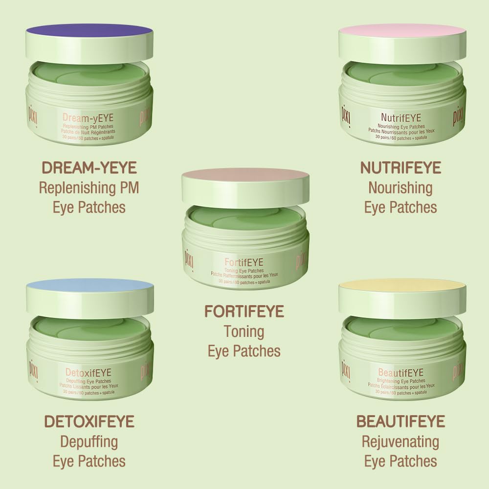 Pixi DetoxifEYE Depuffing Hydrogel Under-Eye Patches, Cucumber, Hyaluronic Acid & Caffeine For Puffy Eyes and Dark Circles, Hydrate Eye Area, 30 pairs, 60 Patches
