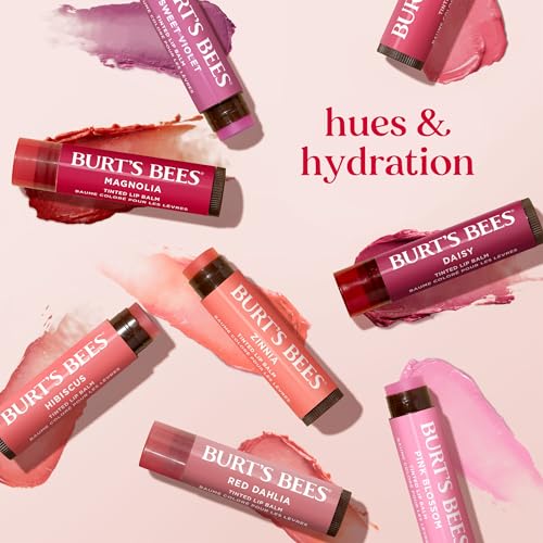 Burt's Bees Lip Tint Balm Stocking Stuffers Gifts, Long Lasting 2 in 1 Duo Tinted Balm Formula, Color Infused with Hydrating Shea Butter for a Natural Looking Buildable Finish, Red Dahlia (2-Pack)