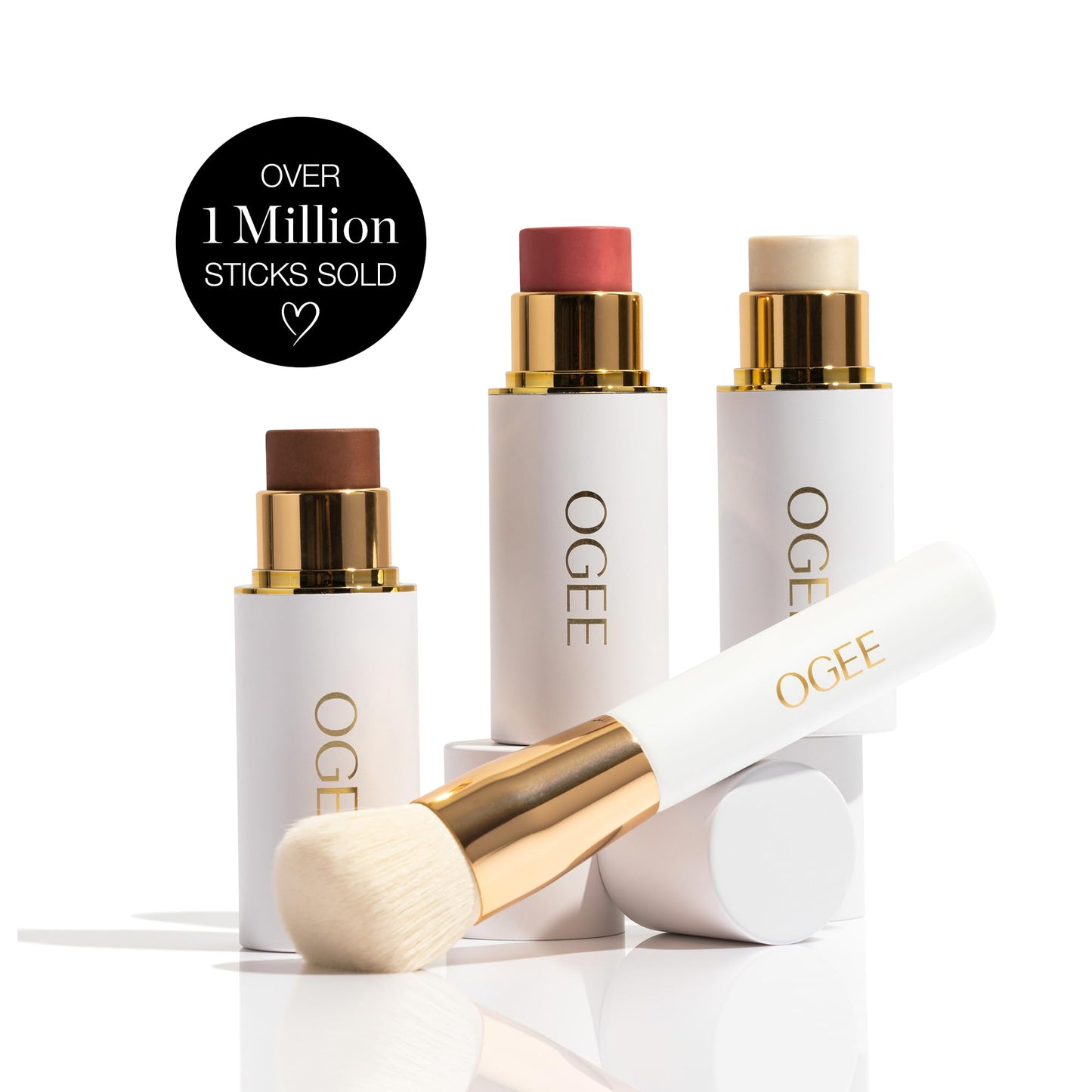 Ogee Face Stick Trio - Golden Contour Stick Makeup Collection - Certified Organic Bronzer, Blush Stick, and Highlighter Stick for a Flawless Look