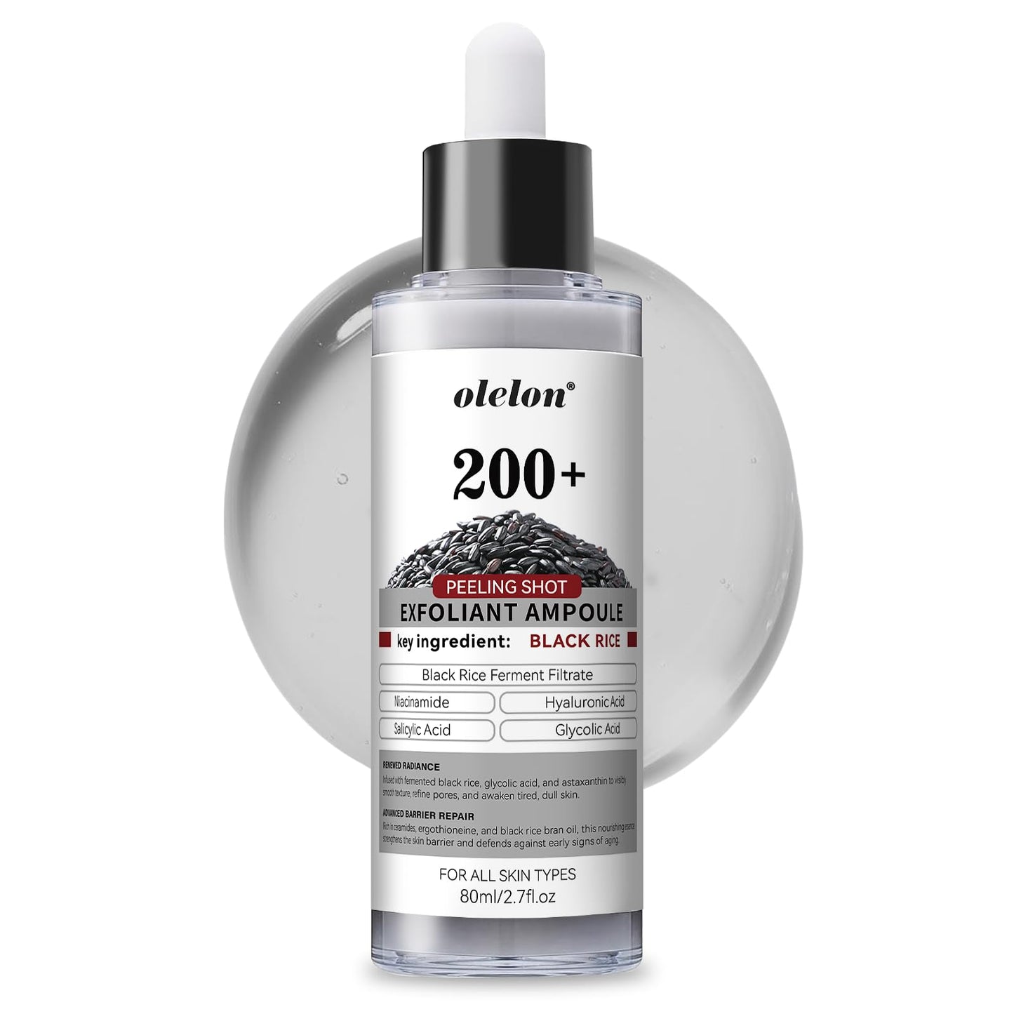 Black Rice Peeling Glow Ampoule - Upgrade Skin Peel & Hydration Shot for Face and Body, Exfoliating Serum for All Skin Types, 80ml