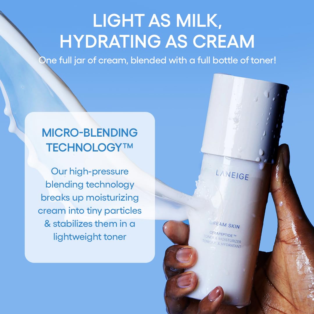 LANEIGE Cream Skin Toner & Moisturizer Mini: Lightweight Refillable Korean Milky Toner with Ceramide & Peptide for Hydration, Firming, & Barrier Support