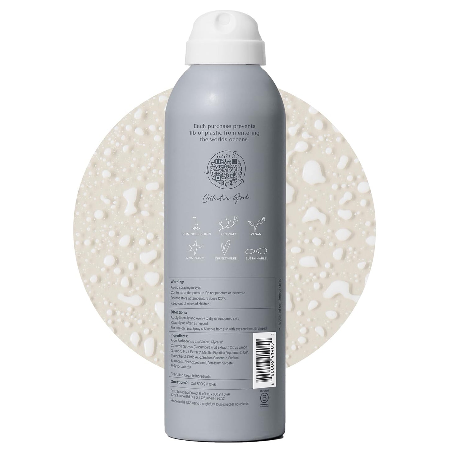 Project Reef Non-Aerosol Aloe Cooling Mist – Vegan, Ocean Friendly & Hydrating After-Sun Spray with Organic Aloe Vera, Peppermint & Cucumber – Natural Sunburn Relief & Daily Skin Refreshment, 5 fl oz