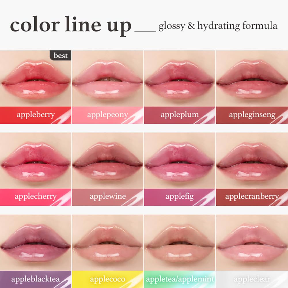 NOONI Korean Lip Oil - Appleginseng | Lip Stain, Gift, Long-Lasting, Moisturizing, Plumping, Revitalizing for Dry Lips, Waterproof, No Peel Off, Korean Lip Tint 0.12 Fl Oz