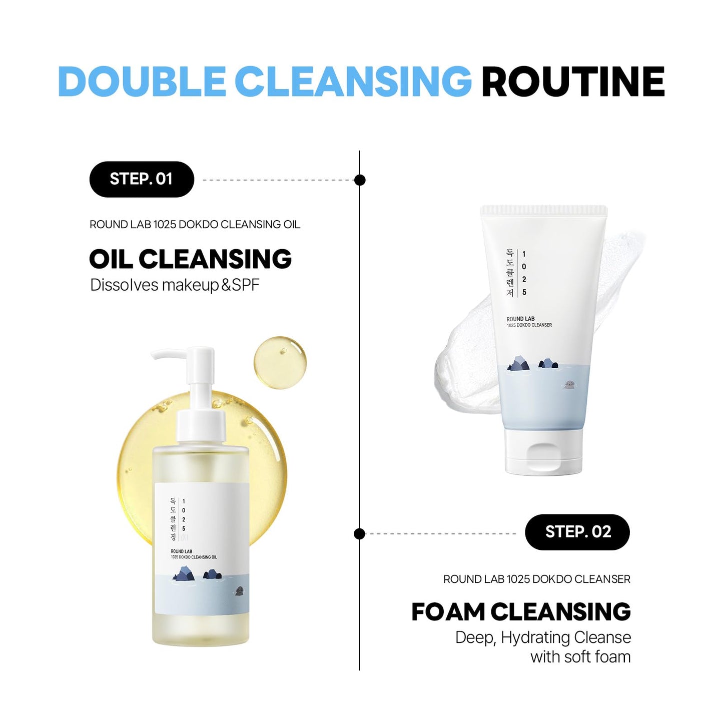 ROUND LAB 1025 Dokdo Cleansing Oil 6.76 Fl Oz, Facial Oil Cleanser for Face, Deep Pore Cleansing, Makeup Blackhead Impurities Remover, Easy to Wash Off No Oily Residue, Korean Skin Care
