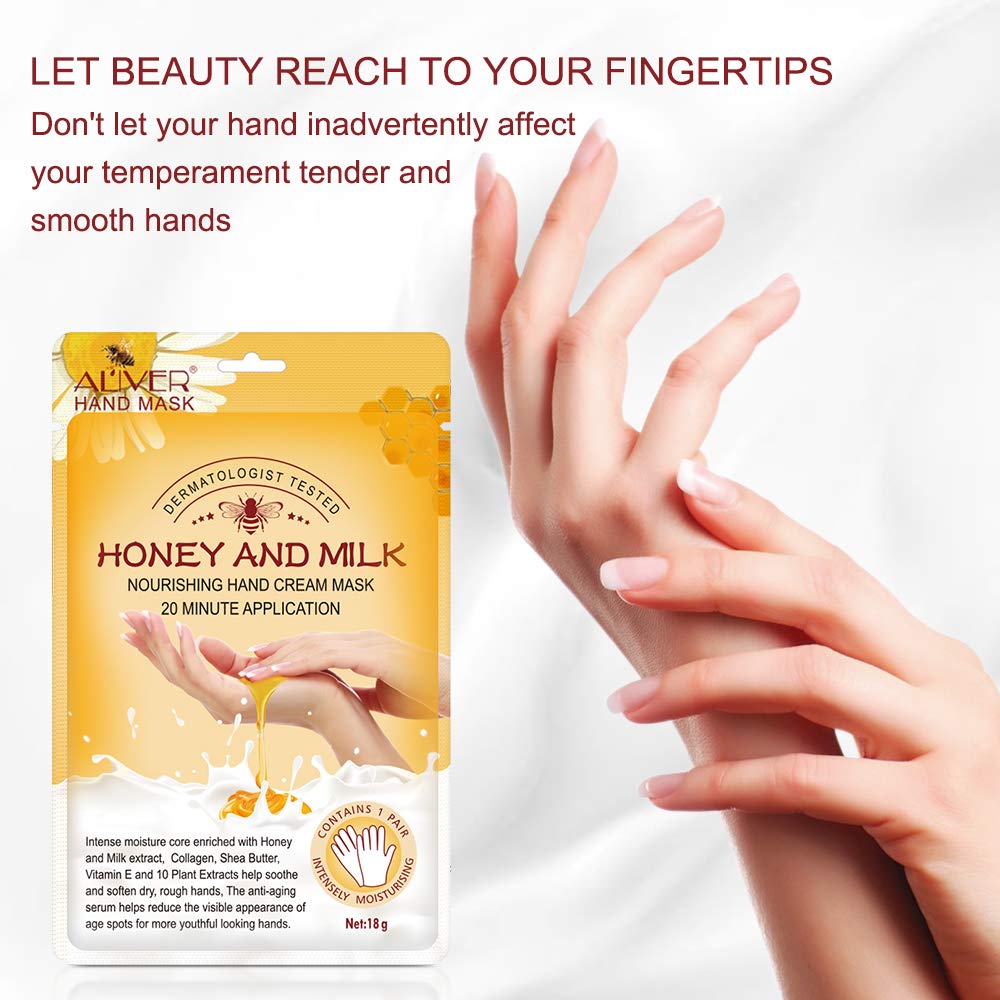 Hand Peeling Mask 5 pack, Hand Masks Moisturizing Gloves, Repairing Glove for Dry Skin, Remove Dead Rough Skin (honey and milk)