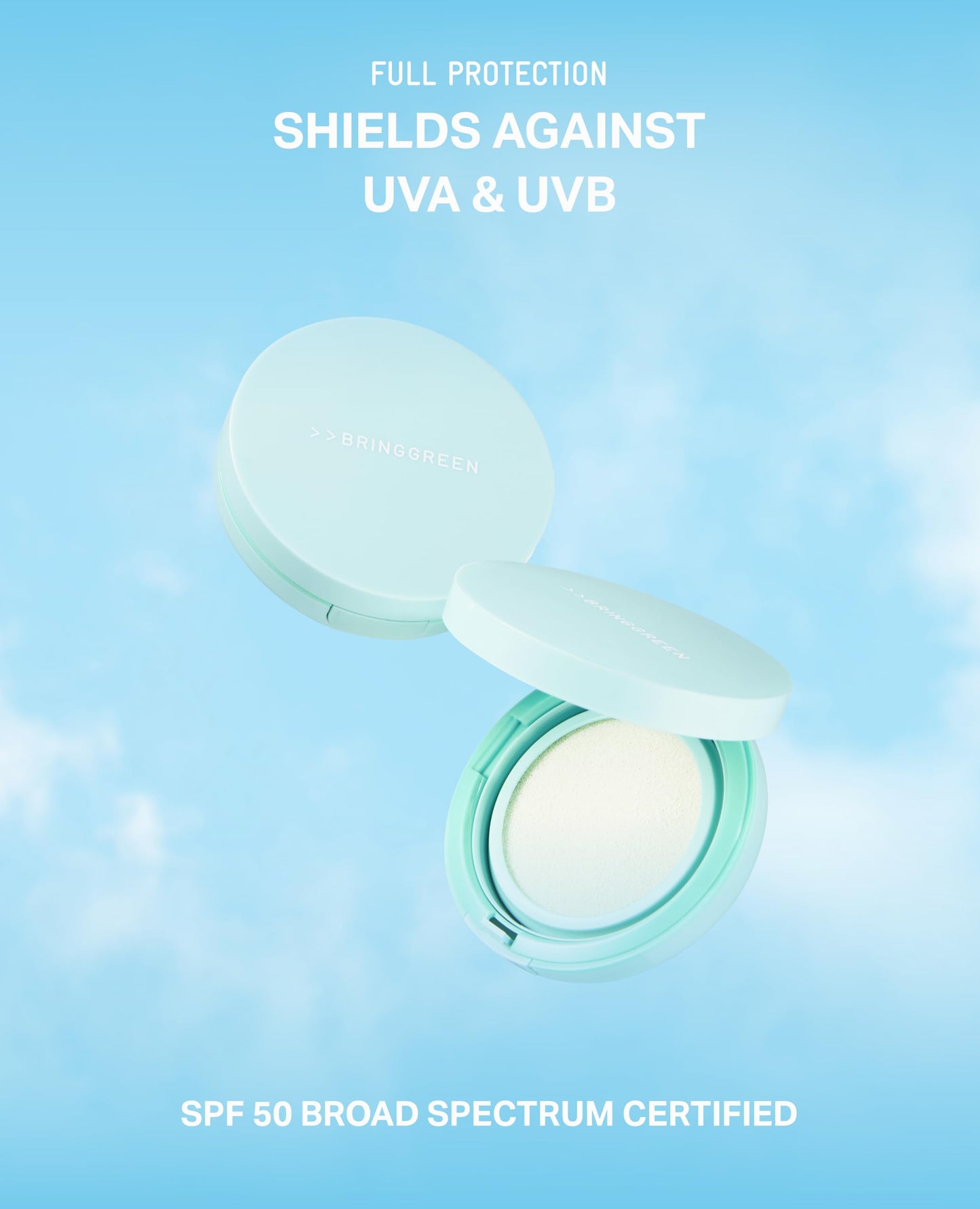 BRING GREEN Tea Tree CICA Facial Sun Cushion SPF 50+ PA++++ | Korean Mineral Sunscreen for Face | Non-Nano, Reef-Safe, Redness Correcting with Zinc Oxide | Travel Size Sun Protection