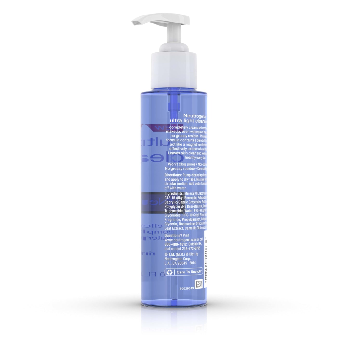 Neutrogena Ultra Light Facial Cleansing Oil & Makeup Remover, Non-Comedogenic Face Cleanser to Remove Dirt, Oil, Makeup & Waterproof Mascara, 4 fl. oz